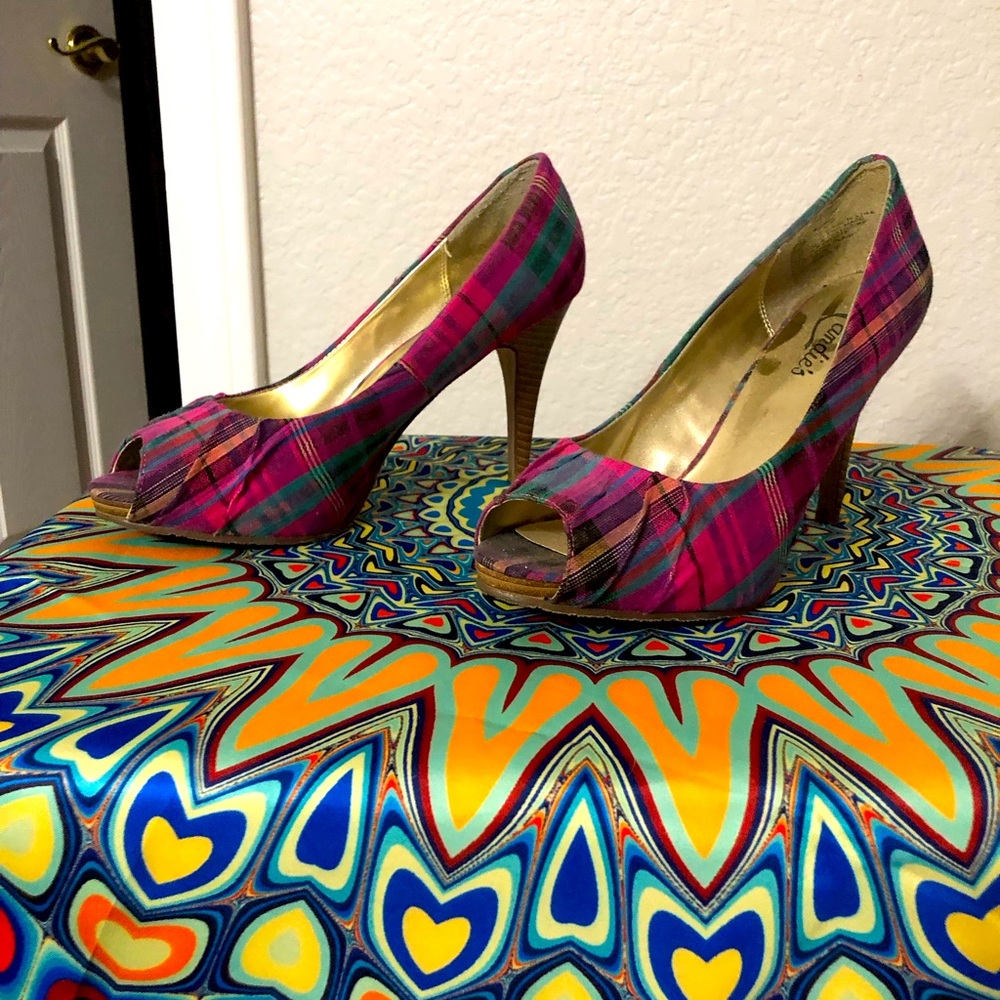 Colorful fun heels. Wooden heel